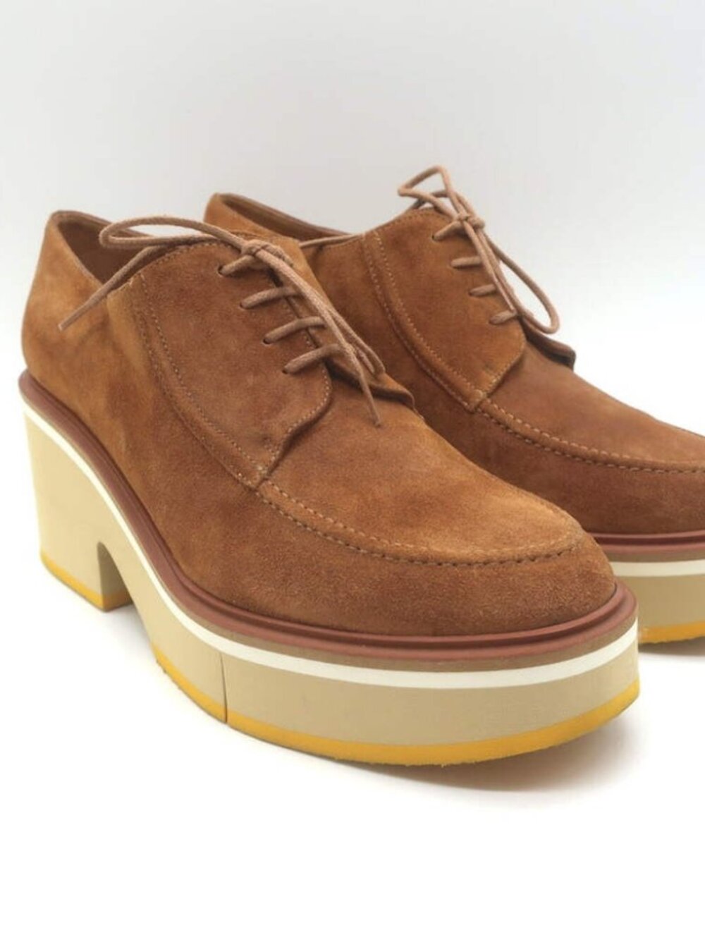 Robert Clergerie Anja Suede Platform Derby Shoes Caramel Suede Size 39